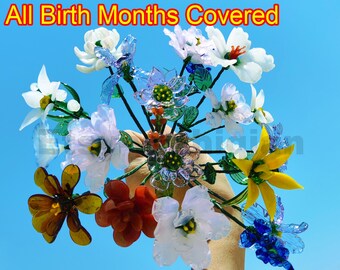 Glass Flowers For Potted Plants,Glass Birth Flowers,Blown Glass Flowers,Home Decor Gift,Glasswork Flowers