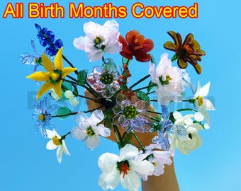 Glass Flowers For Mothers Day,Home Decor Gift,Blown Glass Flowers,Glass Flower Sculpture,Glasswork Flowers