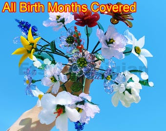 Glass Flower Sculpture,Glass Birth Flowers,Blown Glass Flowers,Birthday Gifts,Birthday Commemorative