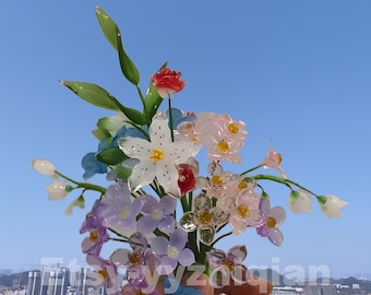 Glass Flower Bouquets,Blown Glass Flowers,Gifts for Mom,Metal and Glass Flowers,Birthday Gifts,Handmade Glass Flower