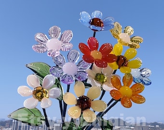 Blown Glass Flowers,Birthday Commemorative,Glass Flower Bouquets,Anniversary Gifts,Birthday Gifts,Small Glass Flower