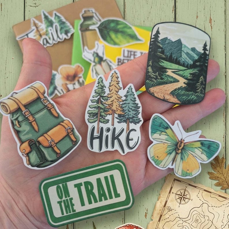 Trail Map Sticker Watercolor Hiking Stickers - Ephemera, Scrapbook and Junk Journal ...