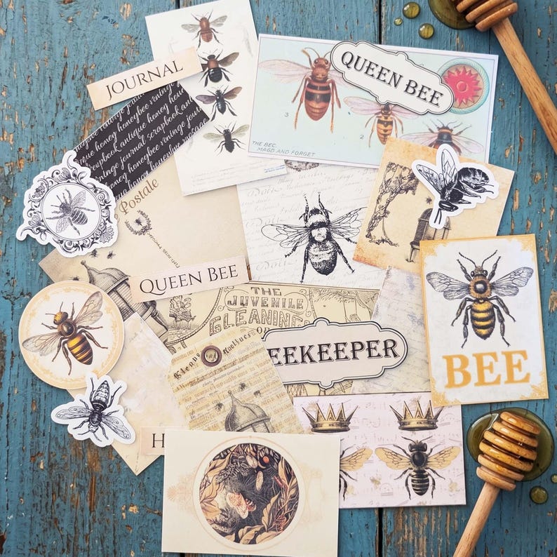 Vintage-style Honeybee Ephemera: Junk Journal, Cardstock Scrapbook ...