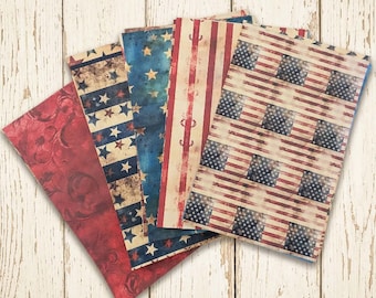 Grunge July 4th Scrapbook Paper Pack: Junk Journaling, Cardmaking, Aesthetic Supplies, Background Sheet, Independence Day (506)