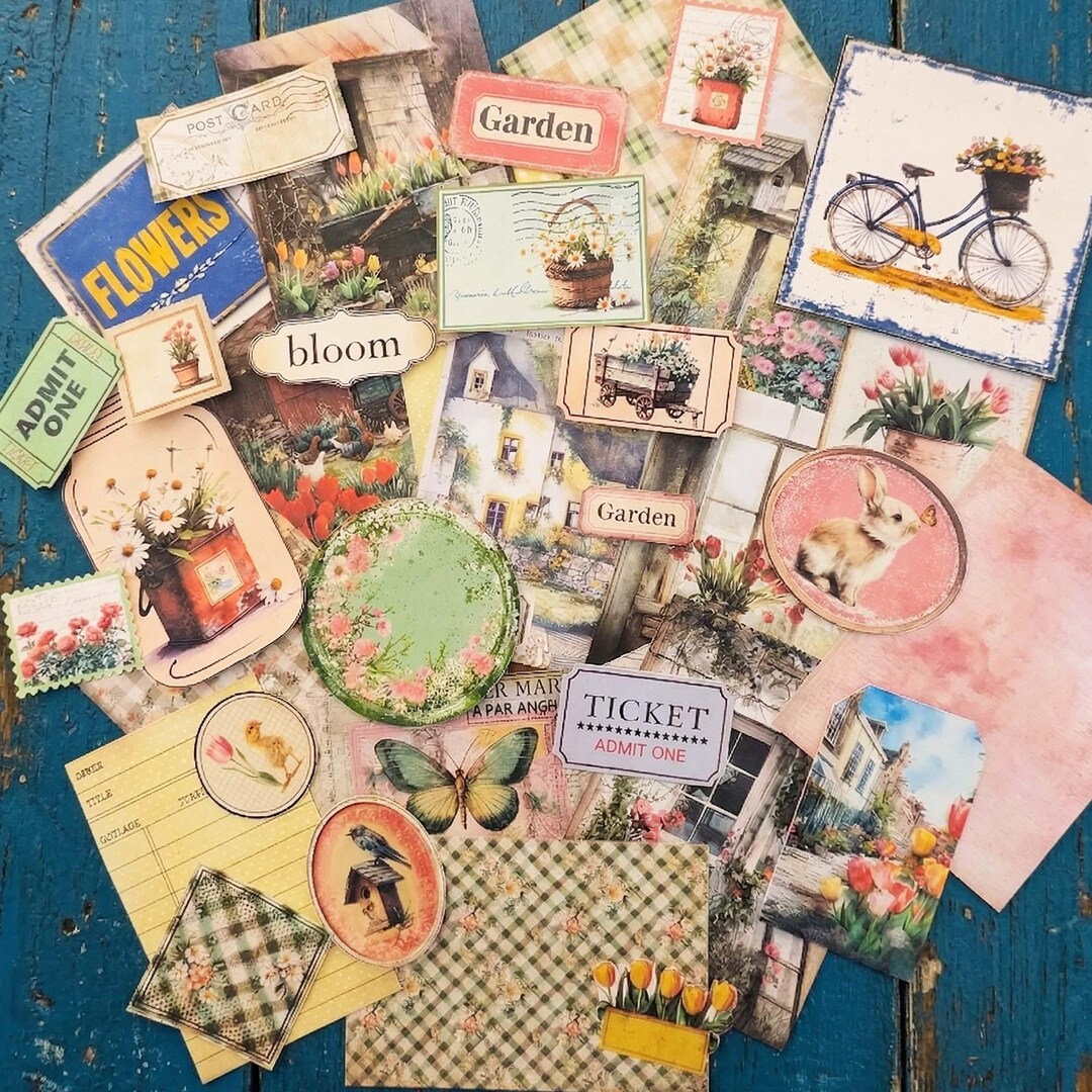 Vintage-style Rustic Spring Scrapbook Collection: Junk Journal, Paper ...