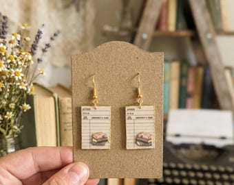 Vintage Style Library Card and Book Earrings: Book Lover Jewelry, Reading