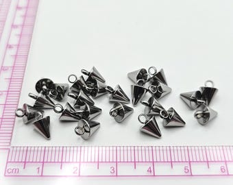 Small Stainless Steel Cone Spike Beads - 8.5mm x 6mm - 2mm Hole