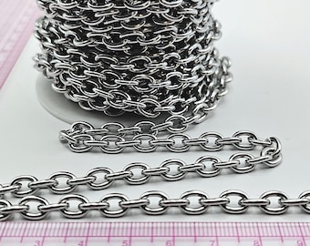 6mm Chunky Stainless Steel Oval Cable Chain - 10m Spool - Bulk Heavy Duty Chains