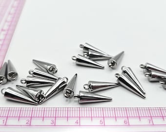 Long Stainless Steel Cone Spike Beads - 18mm x 5mm - 2mm Hole