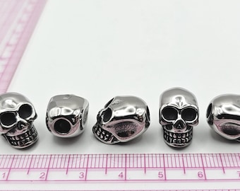 15mm Large Stainless Steel 3D Skull Beads - 14.5mm x 10.5mm - 4mm Hole
