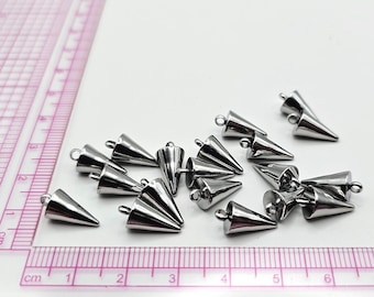 Medium Stainless Steel Cone Spike Beads - 13.5mm x 7mm - 2mm Hole