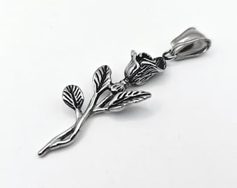 40mm Stainless Steel 3D Gothic Rose Pendant - Cast Rose Branch
