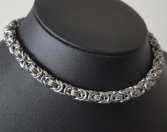 7mm Byzantine Chainmail Link Choker Necklace – Stainless Steel Gothic Collar