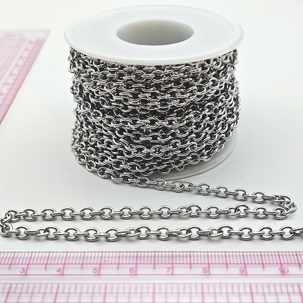 4mm Stainless Steel Oval Cable Chain – 10m Spool - 304 Grade