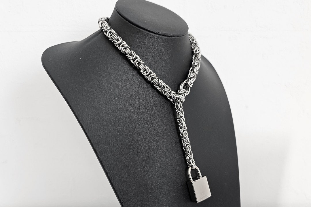 Locking Byzantine Chainmail Y Necklace - Stainless Steel Interlocking ...