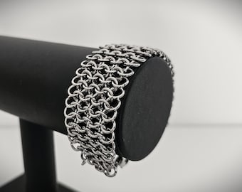 Stainless Steel European Weave Chainmail Cuff Bracelet