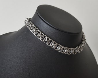 Helm Weave Chainmail Link Choker / Necklace - Stainless Steel Gothic Chainmaille Collar