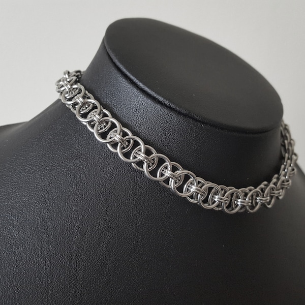 Helm Weave Chainmail Link Choker / Necklace - Stainless Steel Gothic Chainmaille Collar