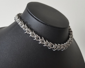 7 mm Rosetta Chainmail Gliederhalsband Halskette - Edelstahl Gothic Halsband