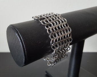 Wide Stainless Steel European Weave Chainmail Cuff Bracelet