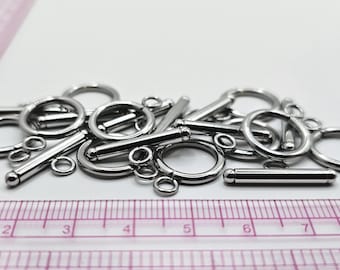 Medium Stainless Steel Toggle Clasps - 14.5mm Ring & 22mm Bar - Jewellery Making Closure - Necklace Crafting