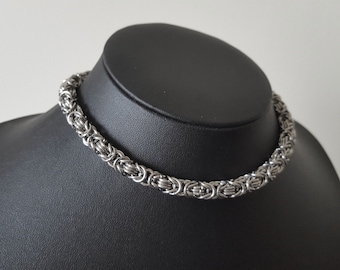 Byzantine Chainmail Link Choker Necklace - Stainless Steel Chain Collar