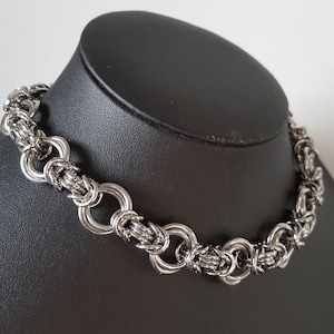 Chunky Stainless Steel Mobius-Byzantine Chainmail Necklace. Thick Gothic Biker Punk Chain