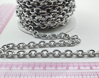 8mm Chunky Stainless Steel Oval Cable Chain - 10m Spool - Bulk Heavy Duty Chains
