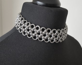 Stainless Steel Japanese Weave Chainmail Choker - Multi-Link Wide Chainmaille Neck Collar
