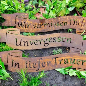 Metal signs mourning set of 3 grave decoration grave decoration patina decoration L = 30 cm