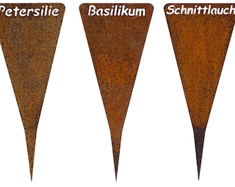 Kräuterstecker 3er Set Metall Pflanzstecker Edelrost Petersilie Basilikum Schnittlauch Pflanzschilder Beetstecker 3 Stück