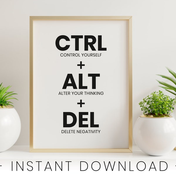 Ctrl Alt Del Sign Druckbare Wandkunst | Motivierende Minimalistische Inspirierende Sprüche Zitate Home Decor | Schlafzimmer Büro Digitaldruck