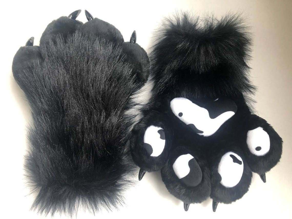 Black White Fur Paws With Claws Fursuit Hand Paws Cat Paws - Etsy