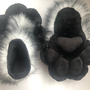 Gray Black Fur Paws Without Claws Indoor Fursuit Feet Paws Fluffy Furry Fursuit Paws Boots Shoes Mascot Cosplay Furries Feetpaws pre-made