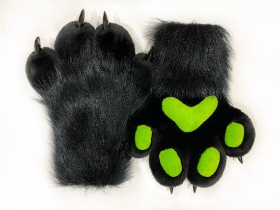 Black Green Fur Paws With Claws Fursuit Hand Paws Cat Paws Furry