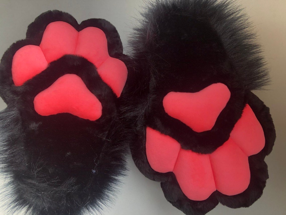 Black Pink Fur Paws Without Claws Indoor Fursuit Feet Paws Etsy