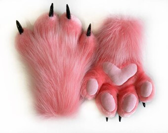 Pink Fur Paws With Claws Fursuit Hand Paws Cat Paws Furry Fursuit Paws Gloves Handpaws