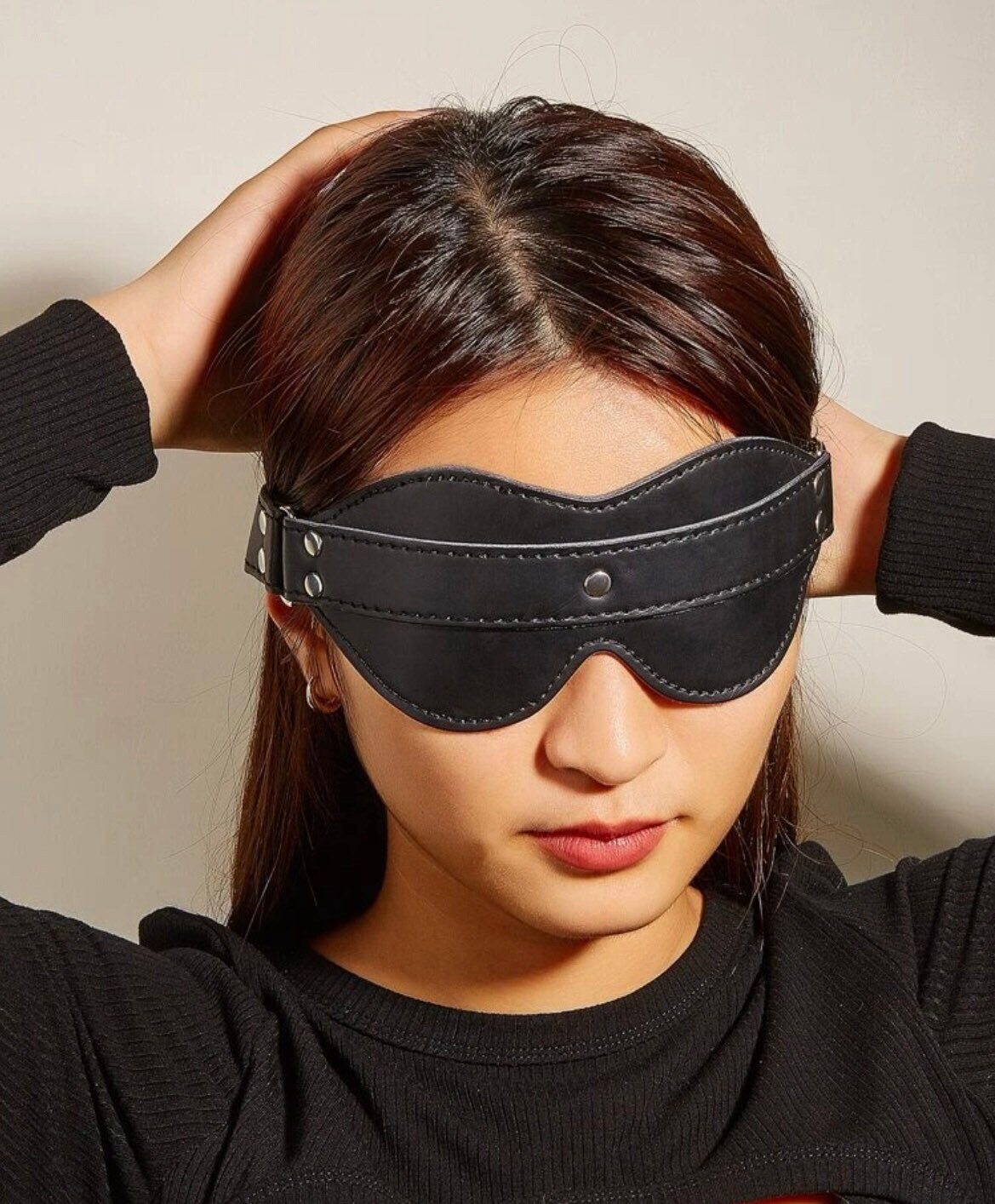 Black Faux Leather Mask Costume BDSM Mask Rivet Decor PU Etsy