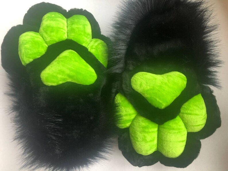 Black Green Fur Paws Without Claws Indoor Fursuit Feet Paws Etsy