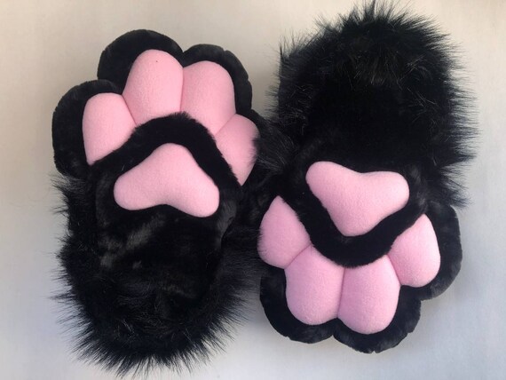 Black Pink Fur Paws Without Claws Indoor Fursuit Feet Paws Fluffy