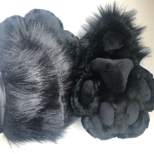 Black Fur Paws Without Claws Indoor Fursuit Feet Paws Fluffy Furry Fursuit Paws Boots Shoes Mascot Cosplay Furries Feetpaws pre-made