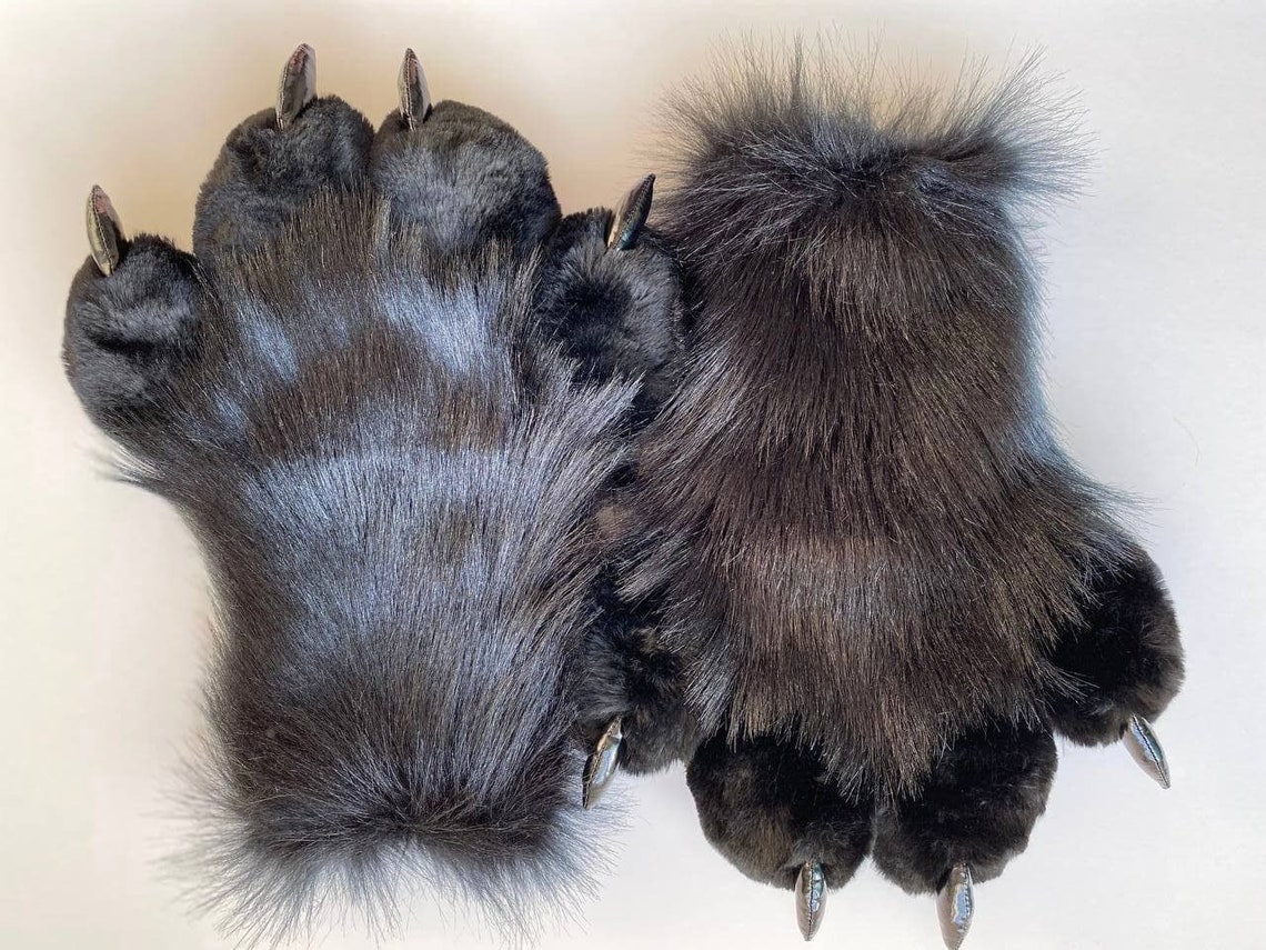 Black Fur Paws With Claws Fursuit Hand Paws Cat Paws Furry Etsy