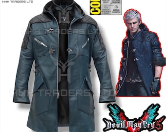 Devil May Cry 5 Nero Cosplay Leather Jacket with Hood | Blue Trench Coat Cosplay Costume Unisex | Handmade Nero DMC5 Gaming Winter Coat