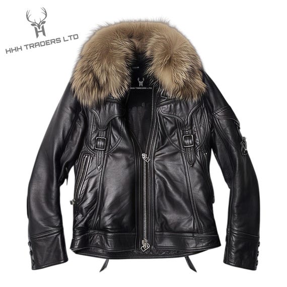archive leather jacket dark core 羊革 Japanese Archive Fashion Leather Jacket With Fur Collar - Visual