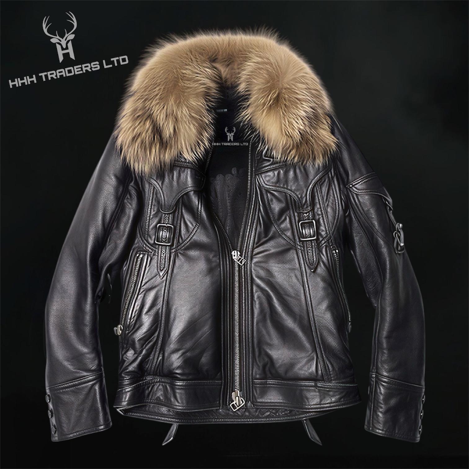Japanese Archive Fashion Leather Jacket With Fur Collar - Visual