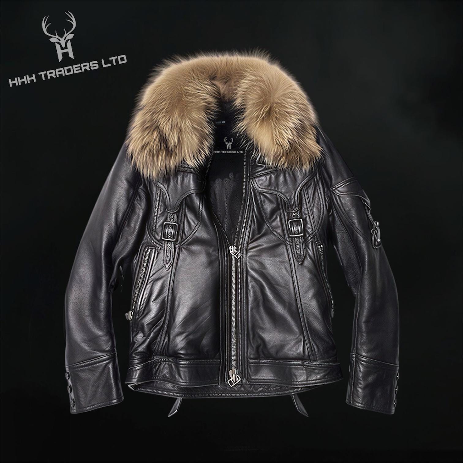 Japanese Archive Fashion Leather Jacket With Fur Collar - Visual