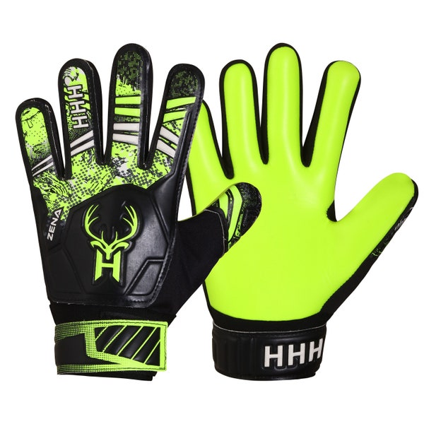 HHH Gants de gardien de but de football pour garçons, enfants, enfants, jeunes, gants de gardien de but de football avec paumes en latex 4 mm Super Grip