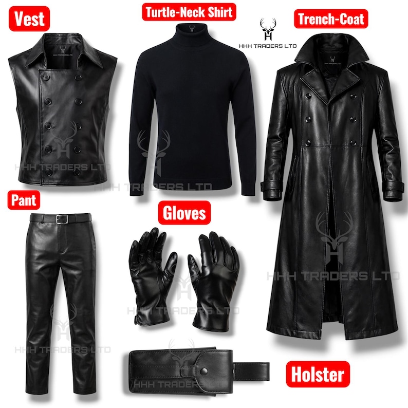 Spider-Noir Complete Cosplay Set | Noir Spider-Man Leather Outfit | Trench Coat, Vest, Turtle-Neck, Pants, Gloves & Holster |Screen Accurate image 2