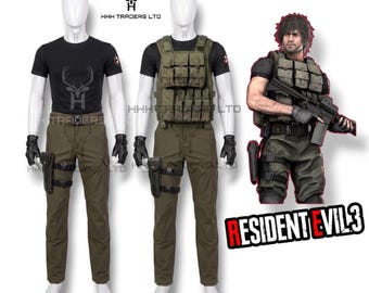 Disfraz completo de Carlos Oliveira - Resident Evil 3 Remake - Chaleco táctico, camisa U.B.C.S., pantalones cargo, funda para pistola, cinturón y guantes - RE3