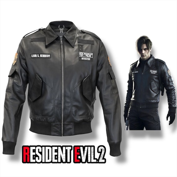 希少 バイオ-R.P.D. Raccoon City Police-ジャンパー Leon S Kennedy Resident Evil 2 RPD Leather Jacket RE2 - Raccoon